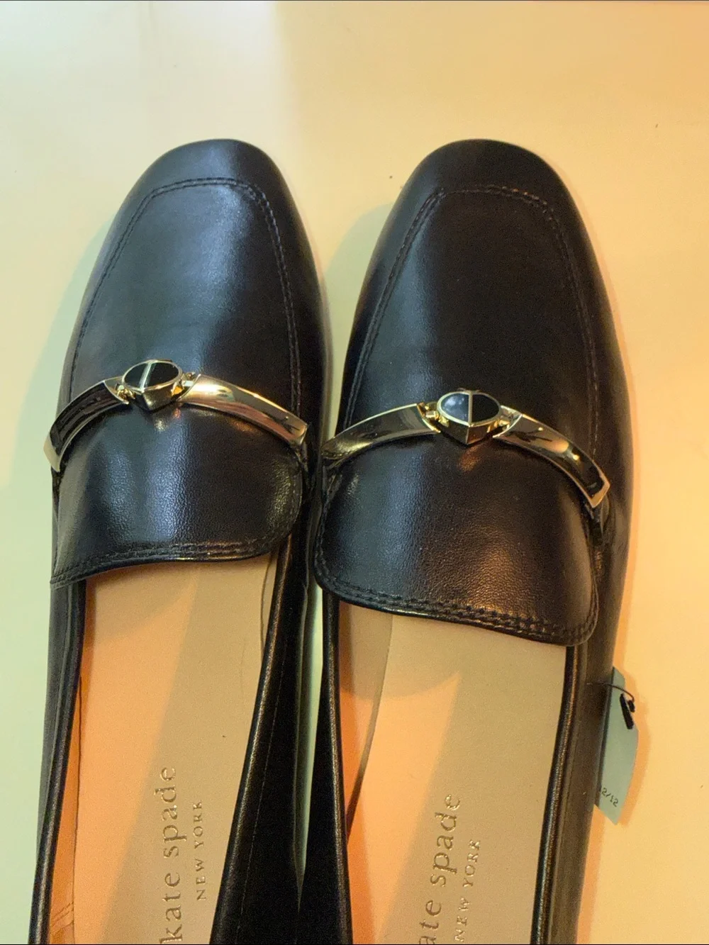 kate spade Black Leather Women's Loafers with Silver Spade Bit